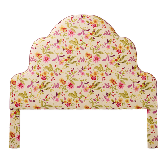 The Rachel King Headboard - Fabricut Floral Orchid Fabric - Lavender Trim