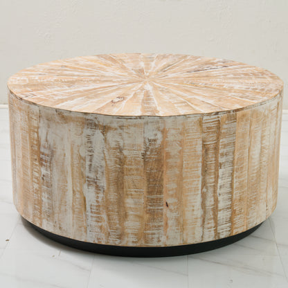 36" Round Distressed Wood Coffee table - Rustic Modern