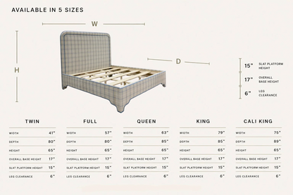The Lorraine King Bed - Scalloped Legs - Performance Cream Plaid Fabric - Ocean Blue Trim