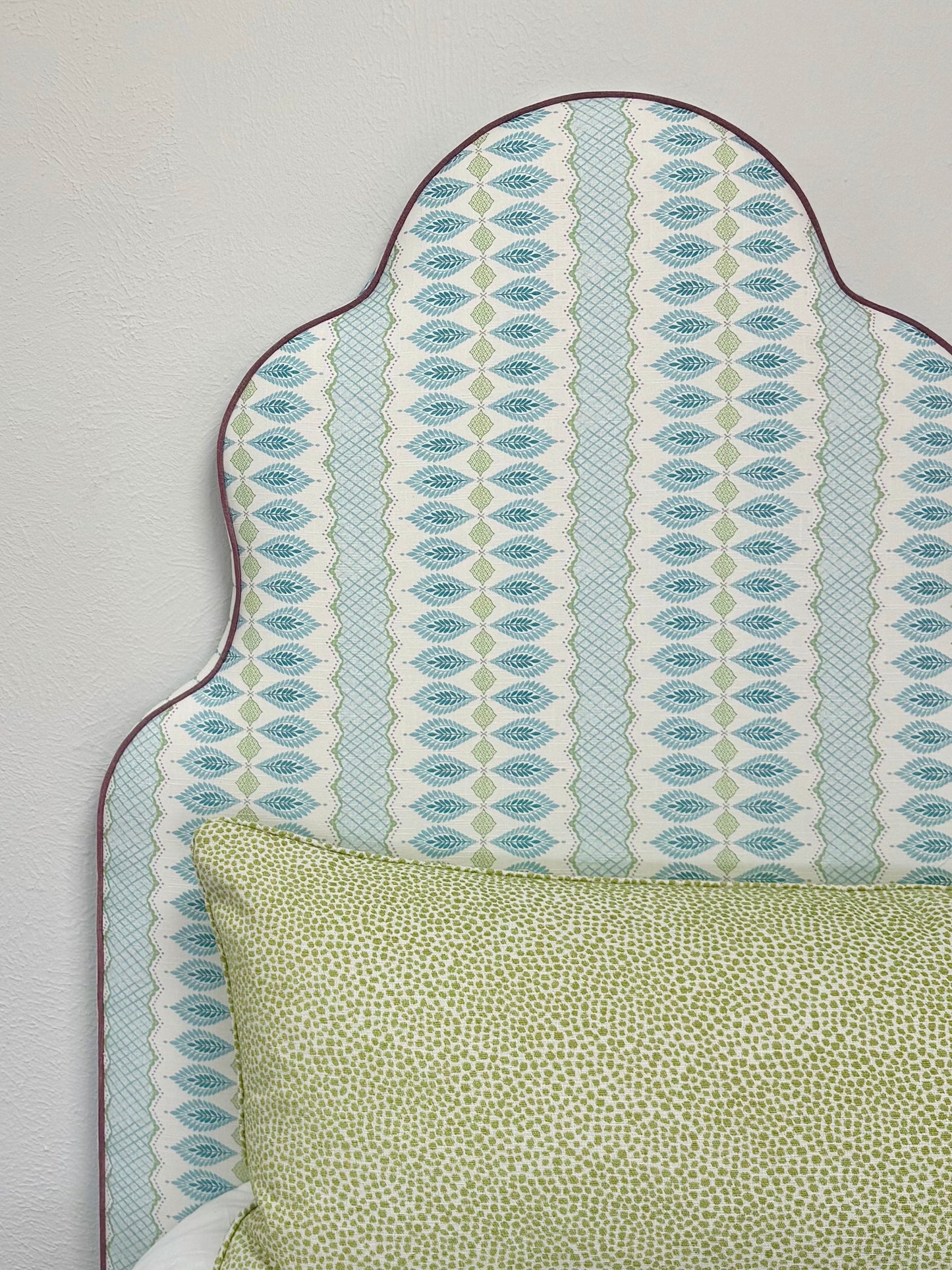 65" H Twin Headboard in Lillian August Print Fabric - Lavender Trim