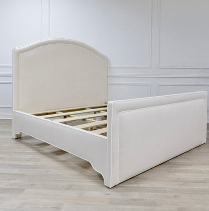 The Lilliane King Bed - Upholstered Footboard - Oatmeal Woven Fabric - White Trim