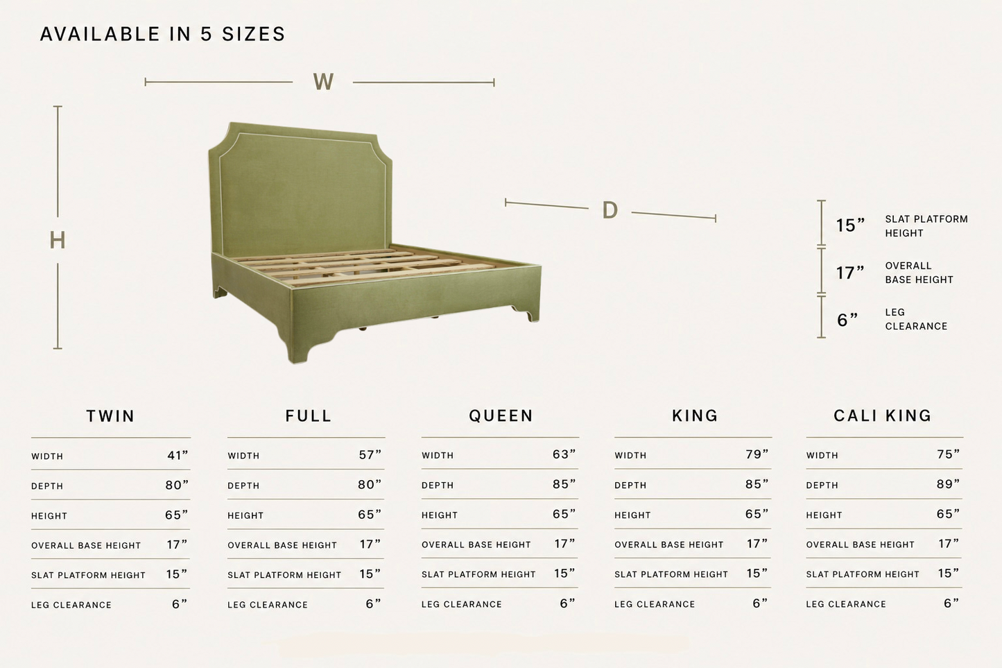 The Addison King Bed - Scalloped Legs - Pistachio Green Woven Fabric - White Trim