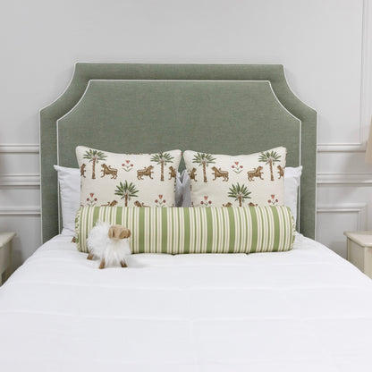 The Addison Queen Upholstered Platform Bed - Crypton Sage Linen Look Fabric - White Trim