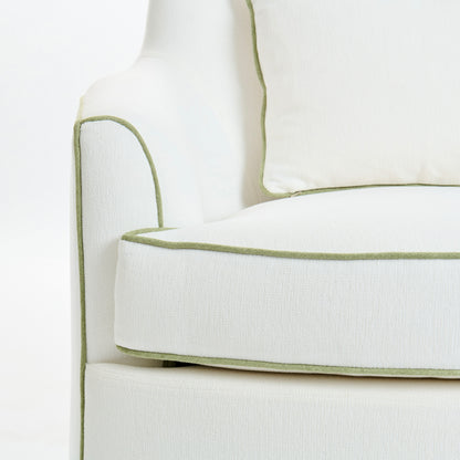 The Scarlett Swivel Chair: Crypton Off-White Fabric - Green Trim