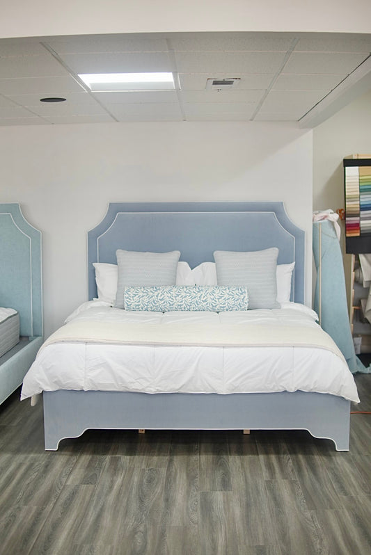 65"H King Bed  - Ashley Blue Chenille Fabric