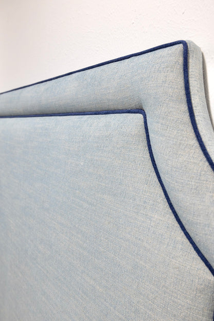 The Addison King Headboard - Tilos Light Denim Fabric - Navy Trim