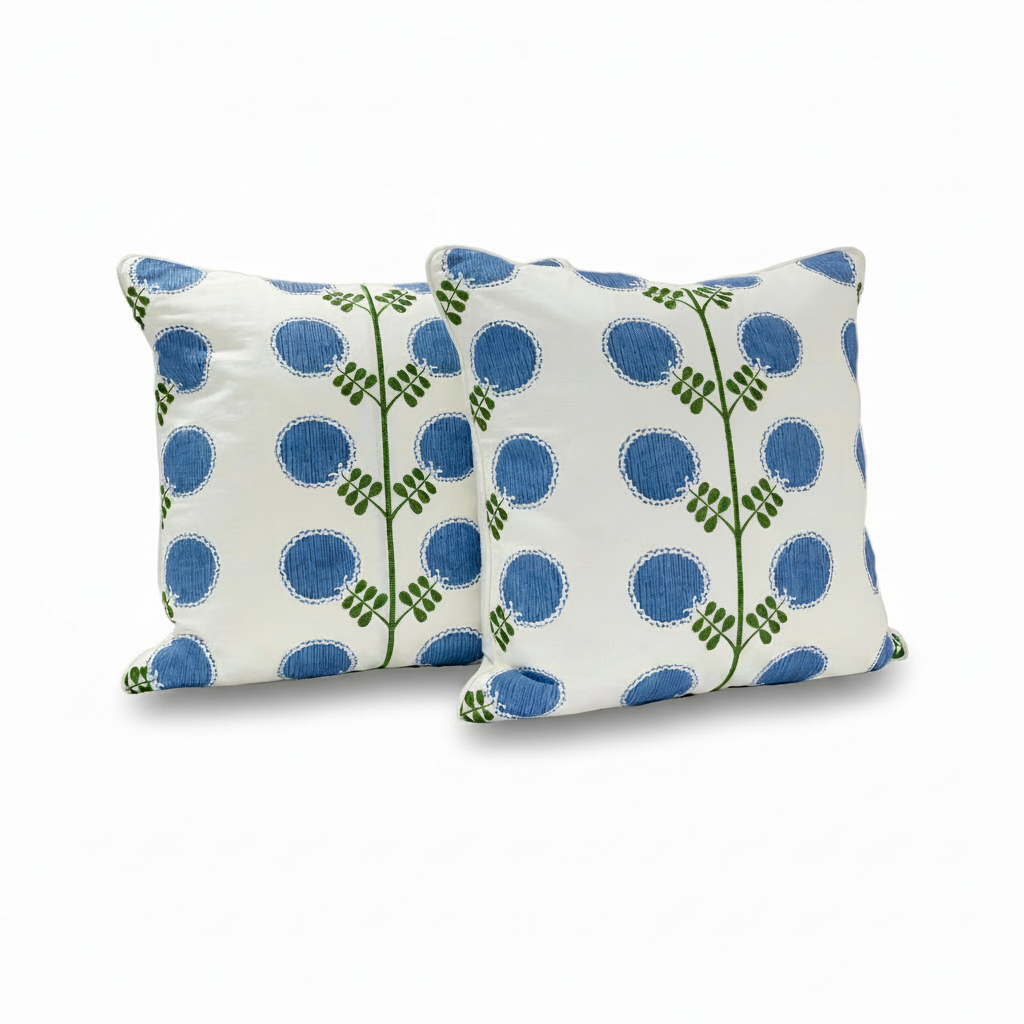 24”x24” Throw Pillow ( Set of 2) - Artha Sapphire Fabricut Fabric - Custom Upholstered Accent Pillows