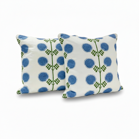 24”x24” Throw Pillow ( Set of 2) - Artha Sapphire Fabricut Fabric - Custom Upholstered Accent Pillows