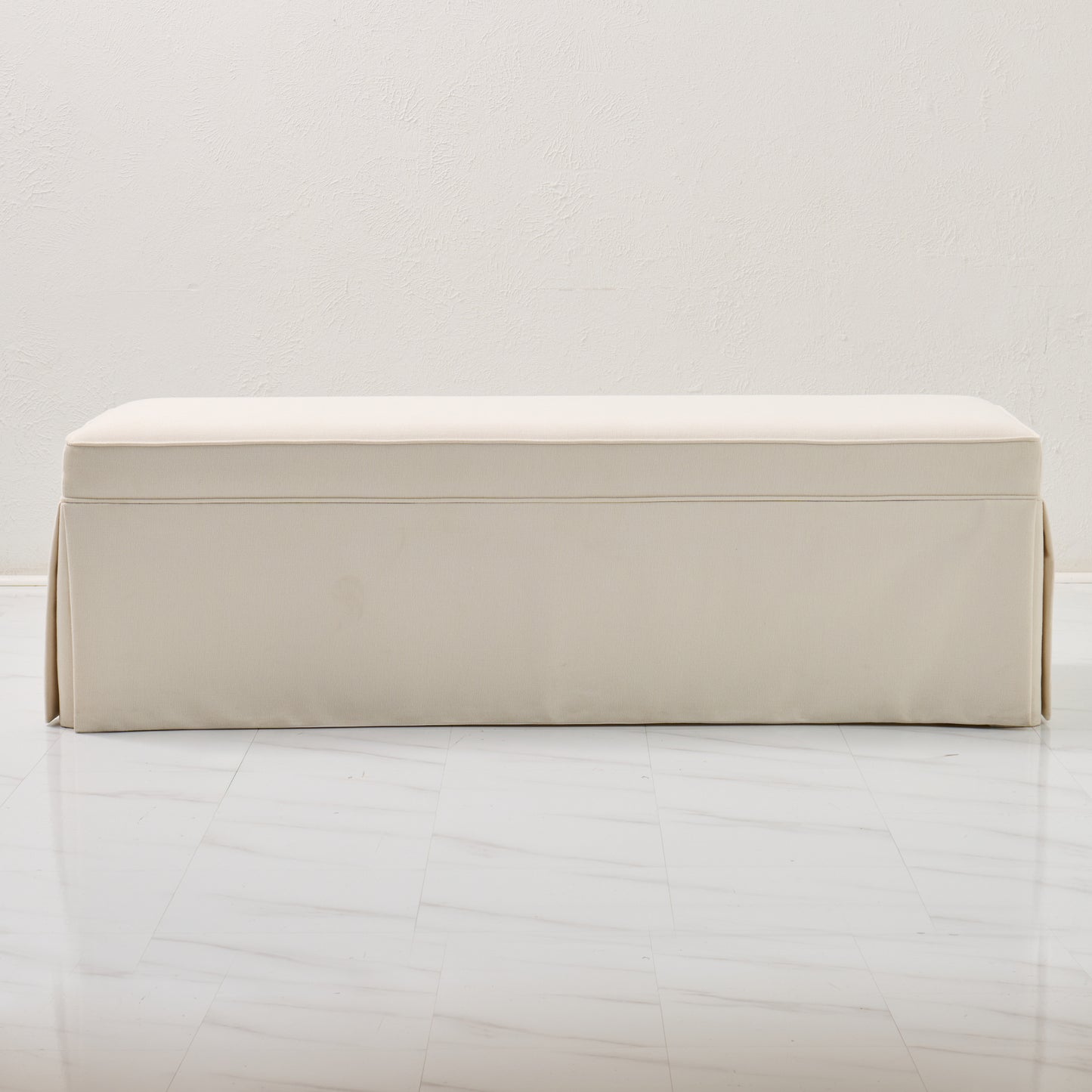 60"L Custom Skirted Bench - Off White Woven Fabric