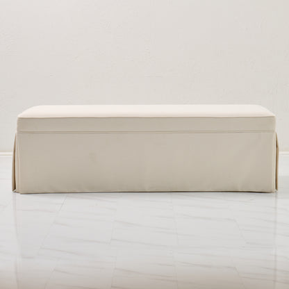60"L Custom Skirted Bench - Off White Woven Fabric