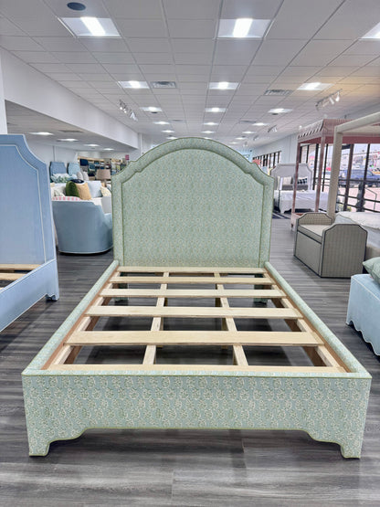 65”H Queen Platform Upholstered Bed - Perry Green Polyester Fabric with Green Trim