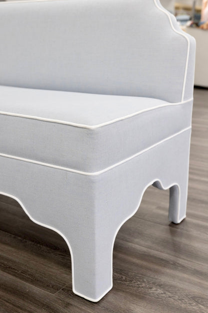 The Helena Banquette – Light Blue Crypton Fabric, White Piping
