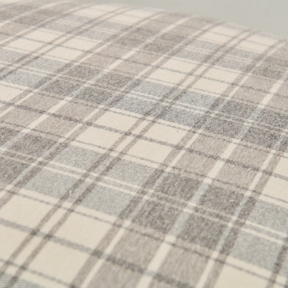 32" Round Skirted Ottoman in Gray Plaid Upholstery Fabric