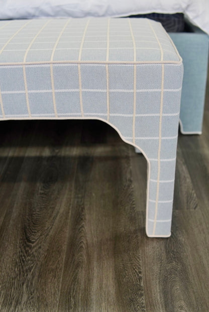 Custom Upholstered Bench in Blue Check Fabric