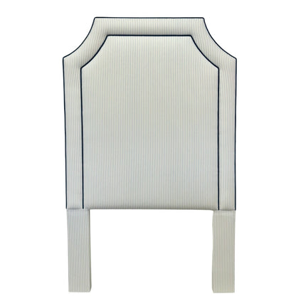 The Addison Twin Headboard - Classic Blue Ticking Stripe Fabric - Navy Trim