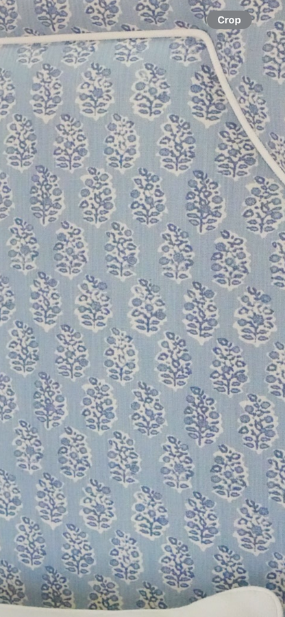 Custom Upholstered Bench in Perry Blue Floral Fabric