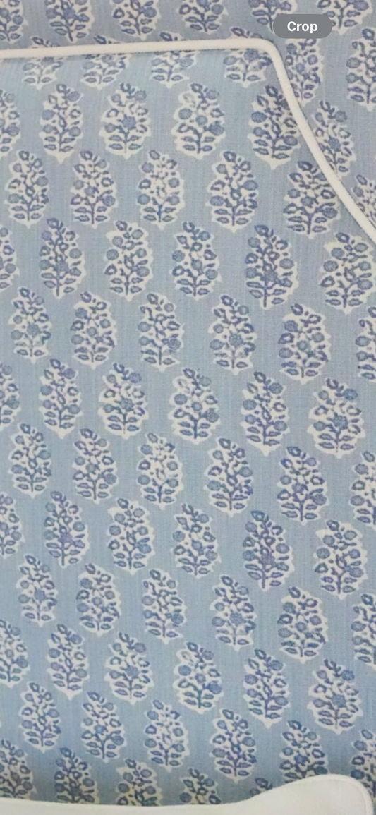 Custom Upholstered Bench in Perry Blue Floral Fabric