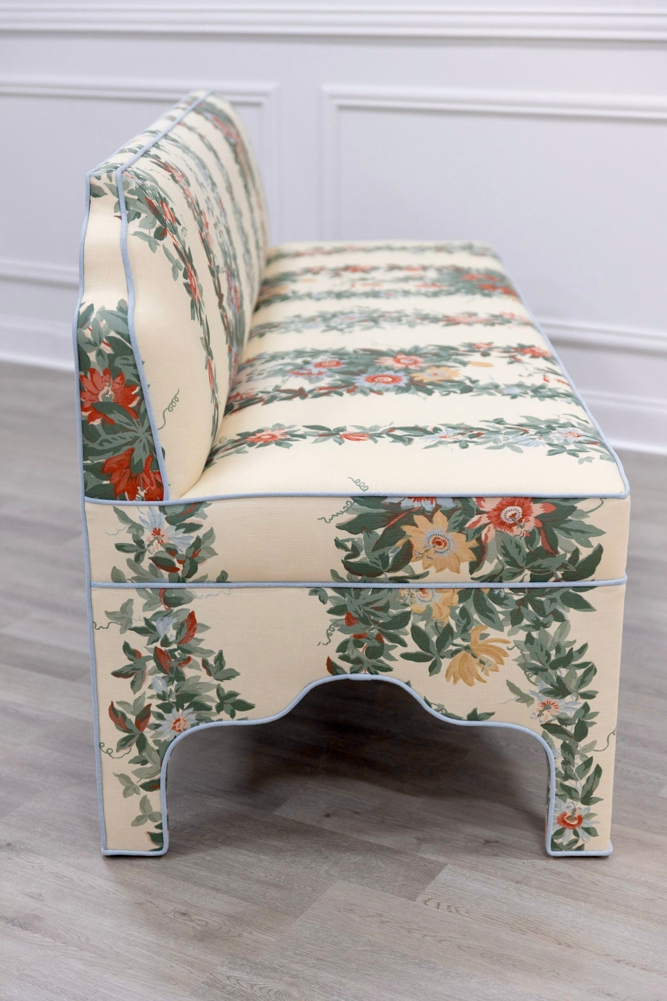 The Helena Banquette – Malmaison Jardin - Sky Blue Piping