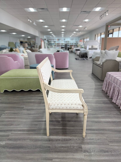 Italian Carved Upholstered Bench in Schumacher Fabric