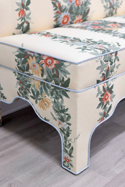 The Helena Banquette – Malmaison Jardin - Sky Blue Piping