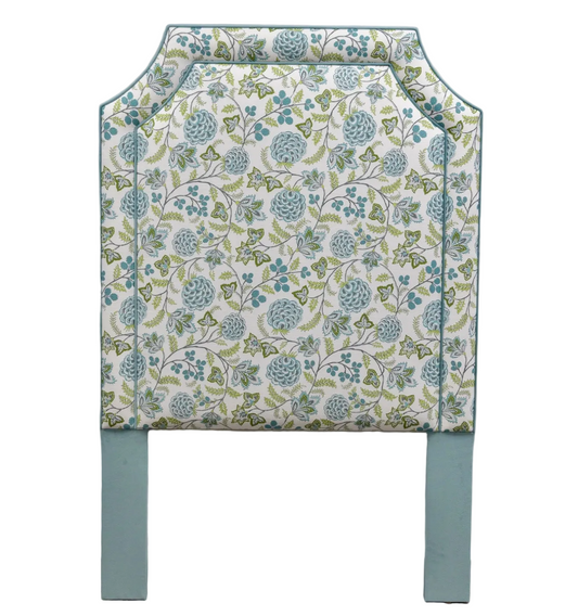 The Addison Twin Headboard - Floral Blue / Green Linen Fabric