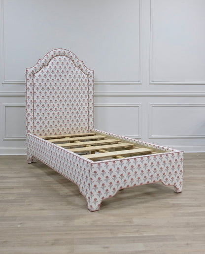 The Grace Twin Bed - Lobelia Pink Fabric - Petal Pink Trim