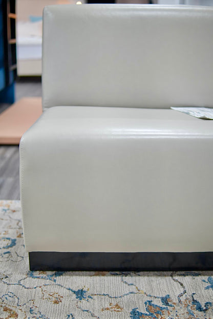 84"L Custom Banquette in Faux Leather - Modern Upholstered Dining bench with Wooden Stained Base