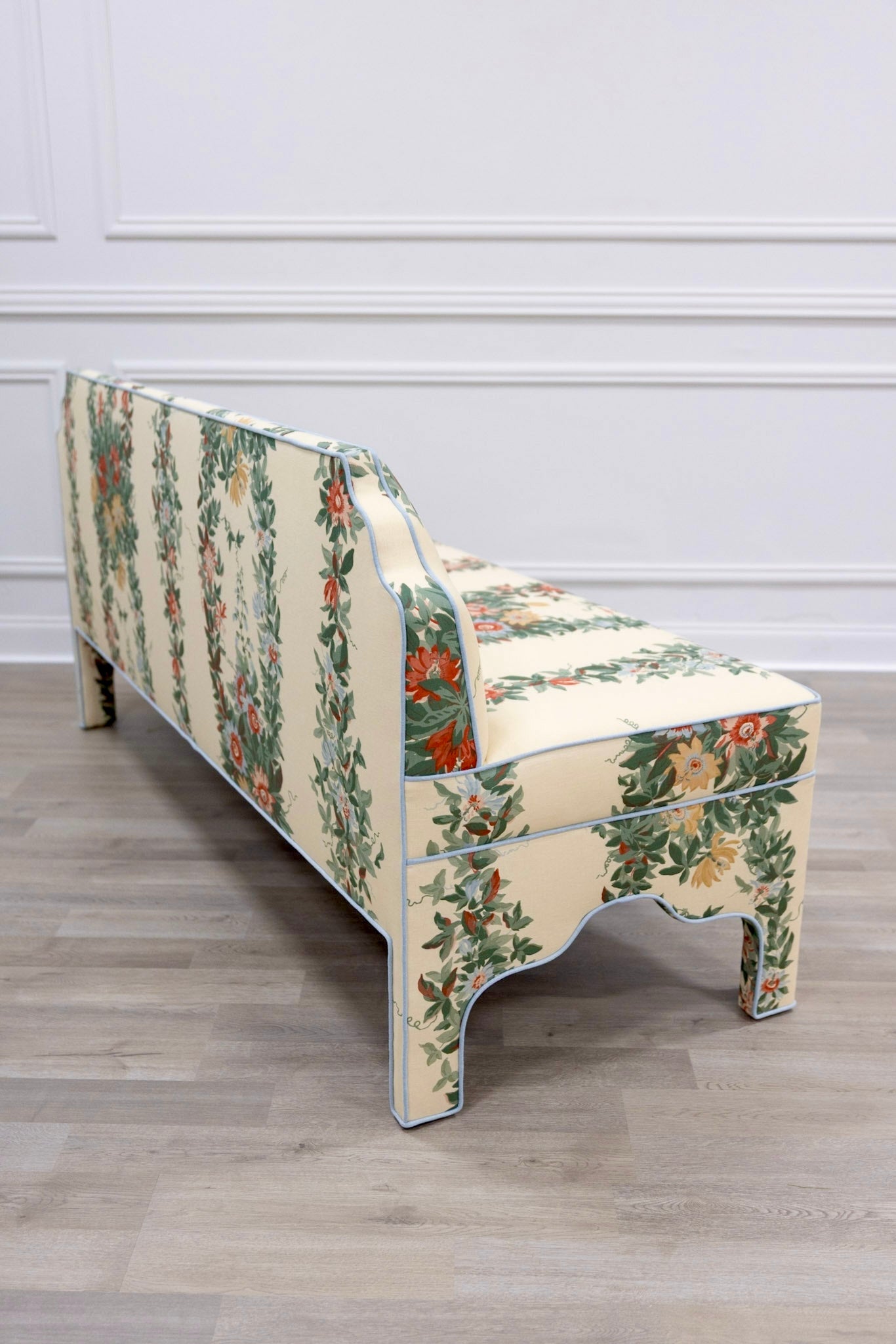 The Helena Banquette – Malmaison Jardin - Sky Blue Piping