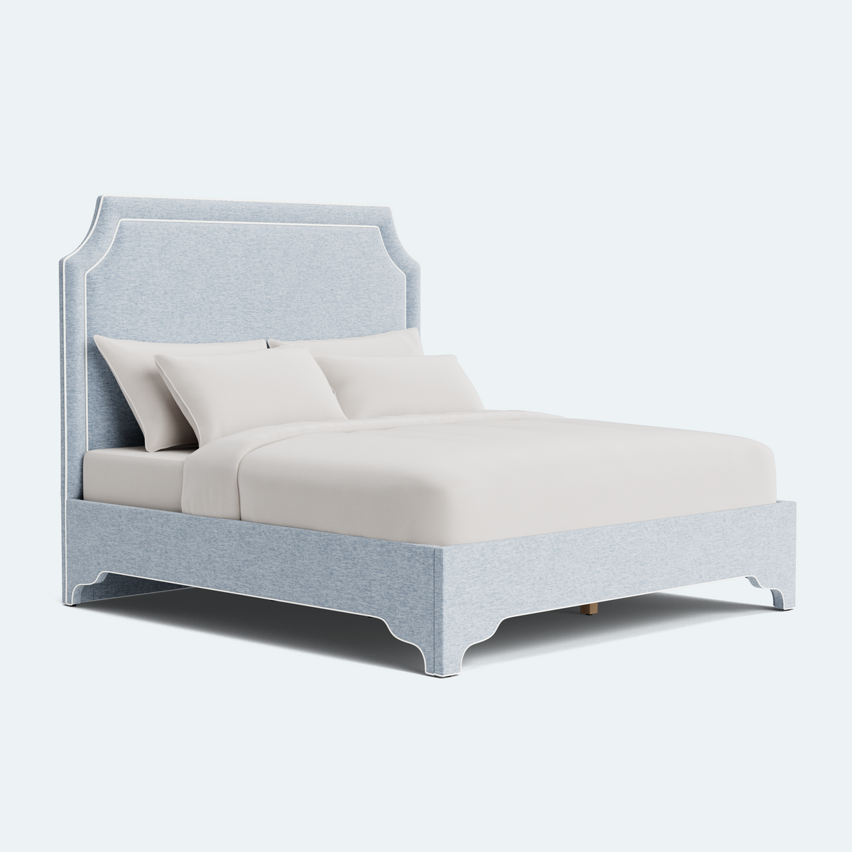 The Addison Queen Bed - Crypton Blue Linen Look Fabric - White Trim