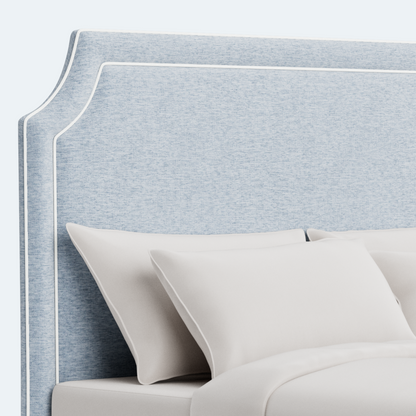 The Addison Queen Bed - Crypton Blue Linen Look Fabric - White Trim