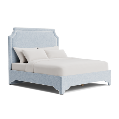 The Addison Queen Bed - Crypton Blue Linen Look Fabric - White Trim