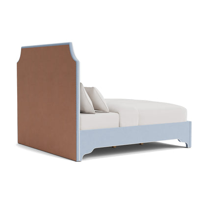 The Addison King Platform Bed - Scalloped Legs - Performance Ashley Blue Chenille Fabric - White Trim