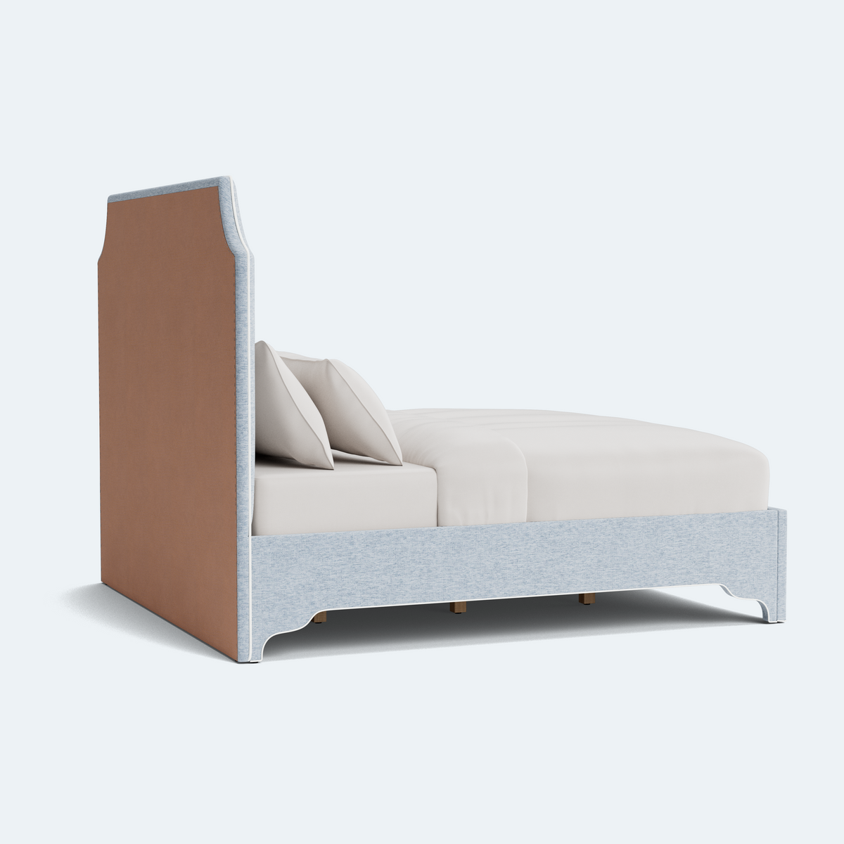 The Addison Queen Bed - Crypton Blue Linen Look Fabric - White Trim