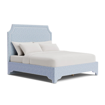 The Addison Queen Bed - Scalloped Legs - Perry Blue Polyester Fabric - White Trim