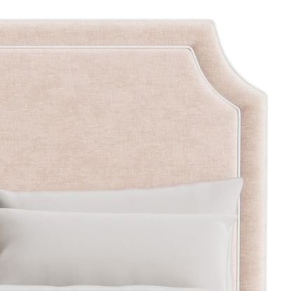 The Addison Queen Bed - Scalloped Legs - Pink Performance Chenille Fabric - White Trim