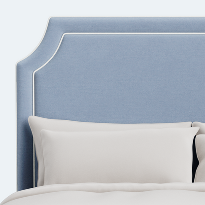 The Addison King Bed  - Scalloped Legs - Ashley Blue Performance Chenille Fabric - White Trim