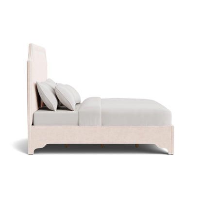 The Addison Queen Bed - Scalloped Legs - Pink Performance Chenille Fabric - White Trim