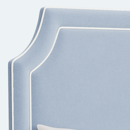 The Addison King Bed  - Scalloped Legs - Ashley Blue Performance Chenille Fabric - White Trim