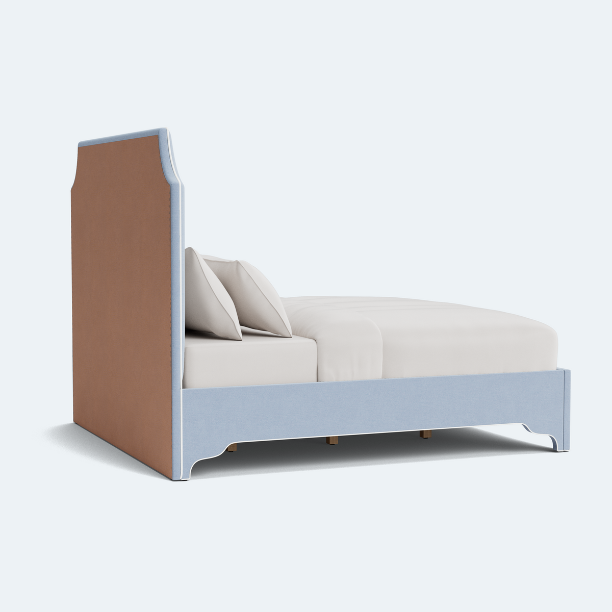 The Addison King Bed  - Scalloped Legs - Ashley Blue Performance Chenille Fabric - White Trim