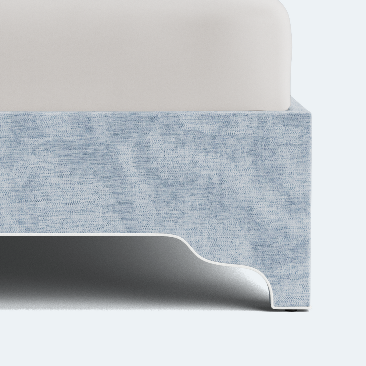 The Addison Queen Bed - Crypton Blue Linen Look Fabric - White Trim