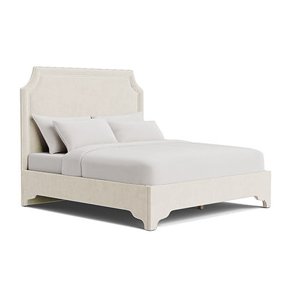 The Addison King Bed - Scalloped Legs - Oatmeal Woven Fabric - White Trim
