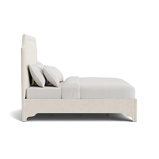 The Addison King Bed - Scalloped Legs - Oatmeal Woven Fabric - White Trim