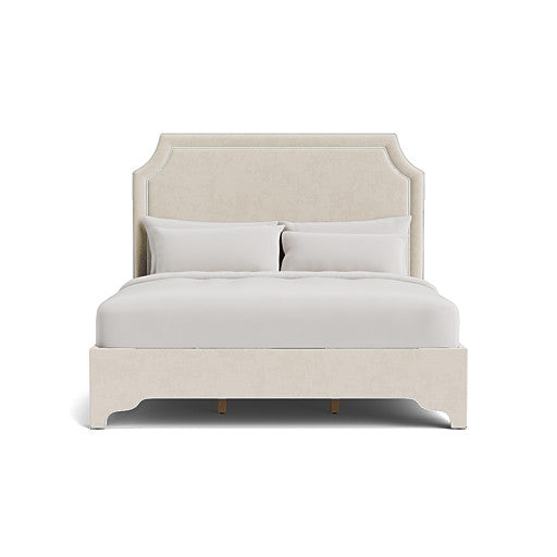 The Addison King Bed - Scalloped Legs - Oatmeal Woven Fabric - White Trim