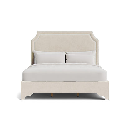 The Addison King Bed - Scalloped Legs - Oatmeal Woven Fabric - White Trim