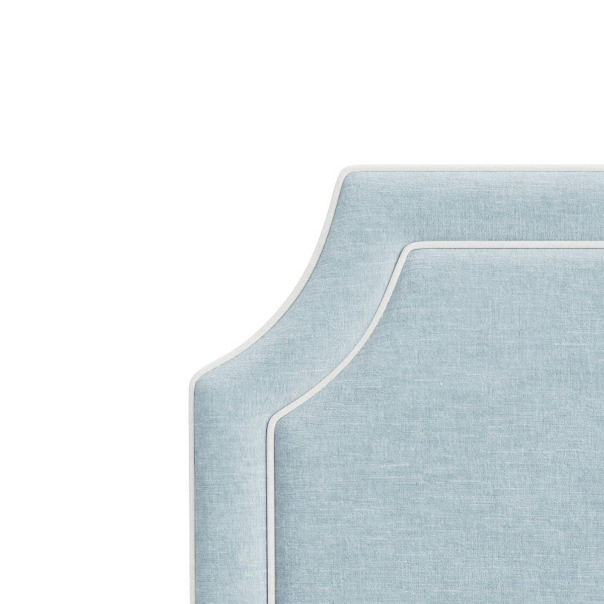 The Addison King Bed  - Scalloped Legs - Seafoam Blue Performance Chenille Fabric - White Trim