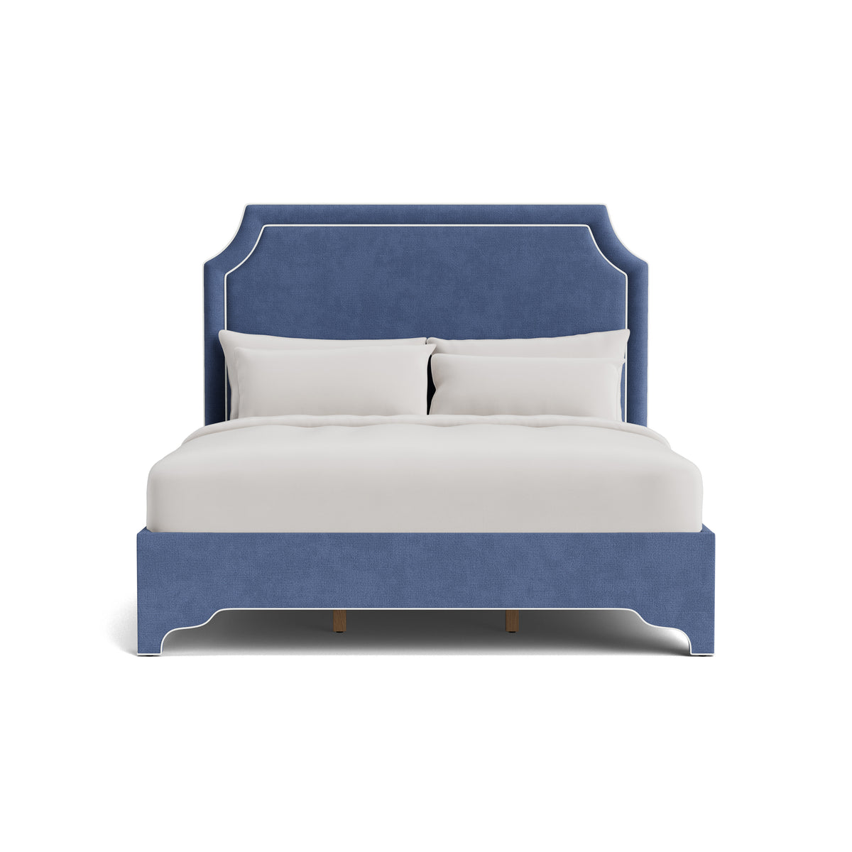 The Addison King Bed - Scalloped Legs - Navy Woven Fabric - White Trim