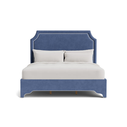 The Addison King Bed - Scalloped Legs - Navy Woven Fabric - White Trim
