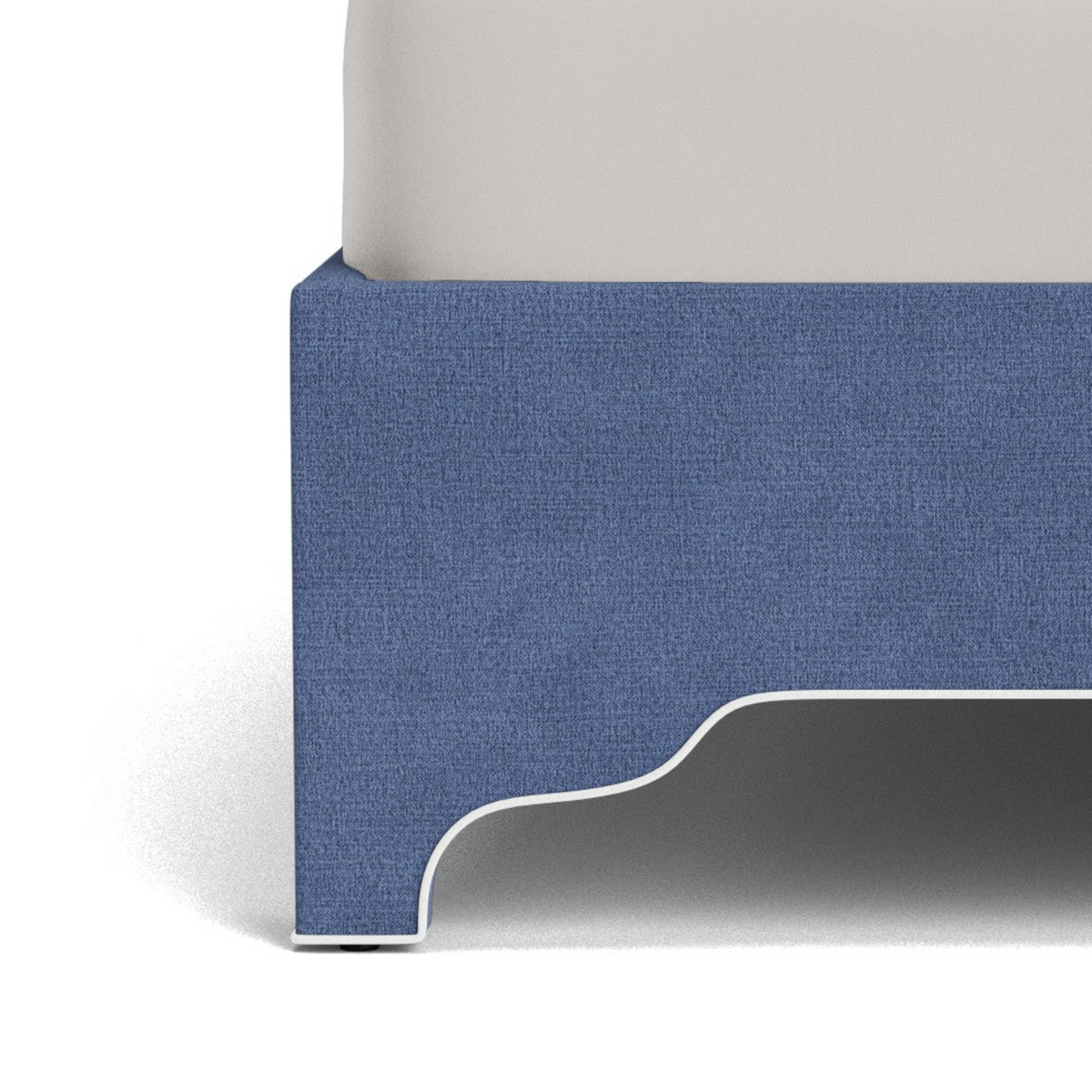 The Addison King Bed - Scalloped Legs - Navy Woven Fabric - White Trim