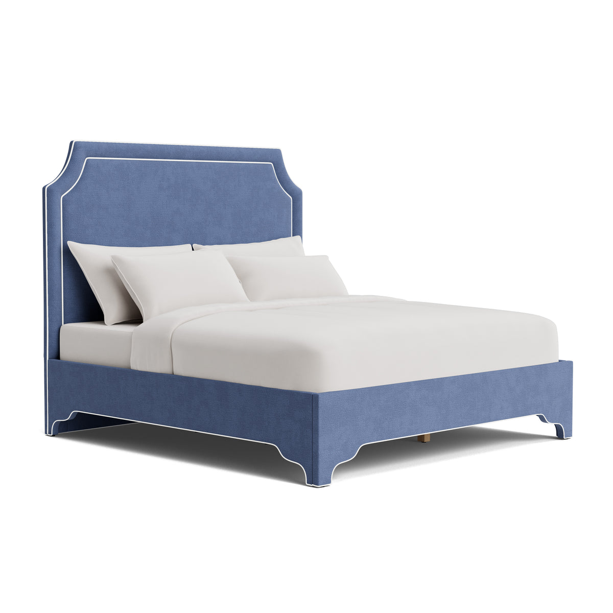 The Addison King Bed - Scalloped Legs - Navy Woven Fabric - White Trim