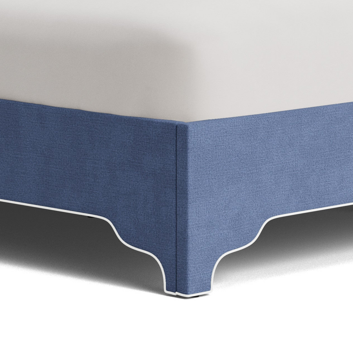 The Addison King Bed - Scalloped Legs - Navy Woven Fabric - White Trim